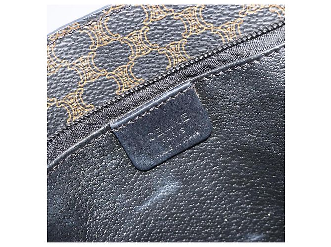 Céline Borsa a Spalla CELINE Macadam Canvas PVC Pelle Nera Oro Auth 190902A Nero D'oro - vista 19