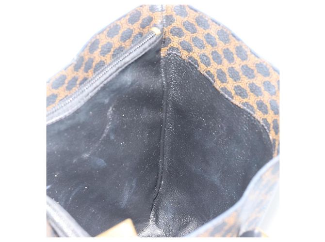 Céline Borsa a Spalla CELINE Macadam Canvas PVC Pelle Nera Oro Auth 190902A Nero D'oro - vista 20
