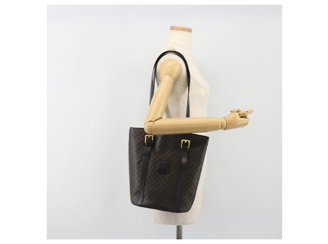 Céline Borsa a Spalla CELINE Macadam Canvas PVC Pelle Nera Oro Auth 190902A Nero D'oro - vista 24
