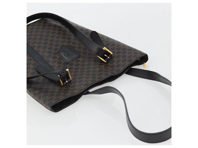 Céline Borsa a Spalla CELINE Macadam Canvas PVC Pelle Nera Oro Auth 190902A Nero D'oro - vista 6