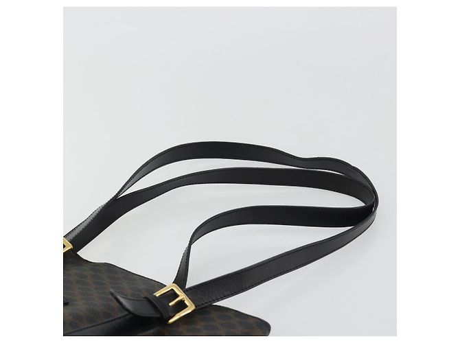 Céline Borsa a Spalla CELINE Macadam Canvas PVC Pelle Nera Oro Auth 190902A Nero D'oro - vista 8
