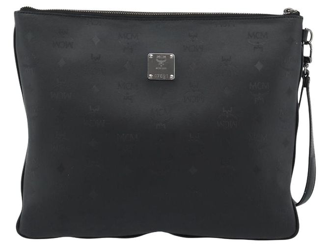 Clutch MCM Vicetos Logogram in pelle e PVC nero con dettagli argento Auth mr2715 - vista 2