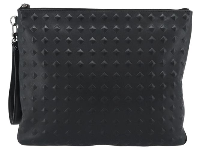 Clutch MCM Vicetos Logogram in pelle e PVC nero con dettagli argento Auth mr2715 - vista 3
