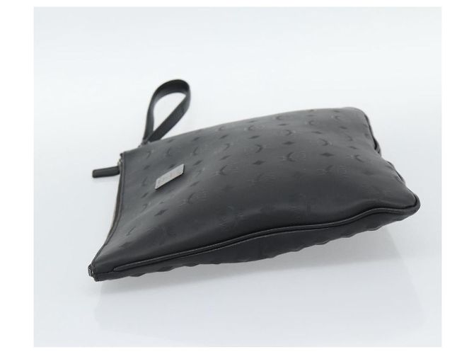 Clutch MCM Vicetos Logogram in pelle e PVC nero con dettagli argento Auth mr2715 - vista 4