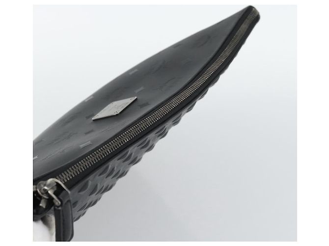 Clutch MCM Vicetos Logogram in pelle e PVC nero con dettagli argento Auth mr2715 - vista 6