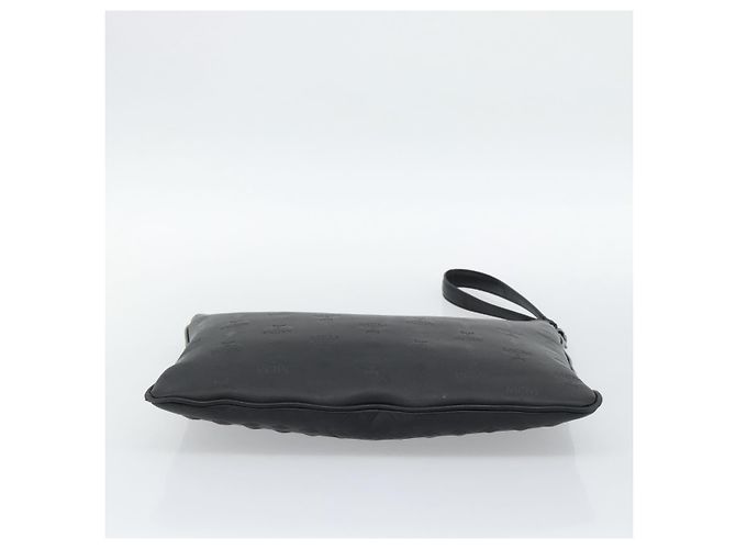 Clutch MCM Vicetos Logogram in pelle e PVC nero con dettagli argento Auth mr2715 - vista 9