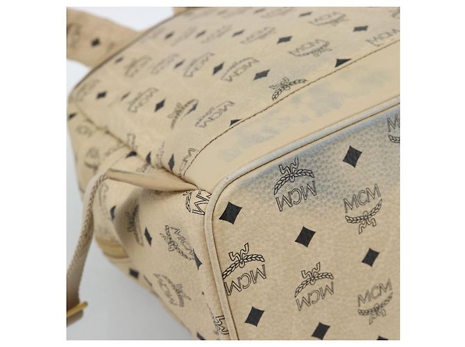 Zaino MCM Vicetos Logogram PVC Leather Beige Gold Auth 190802 D'oro - vista 15