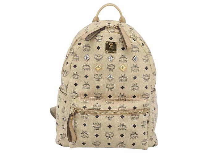 Zaino MCM Vicetos Logogram PVC Leather Beige Gold Auth 190802 D'oro - vista 2