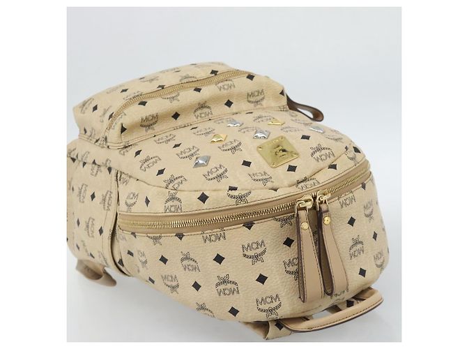 Zaino MCM Vicetos Logogram PVC Leather Beige Gold Auth 190802 D'oro - vista 6