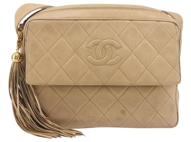 CHANEL Matelasse Shoulder Bag Lamb Skin Beige Gold CC Auth BA13808A D'oro - vista 13