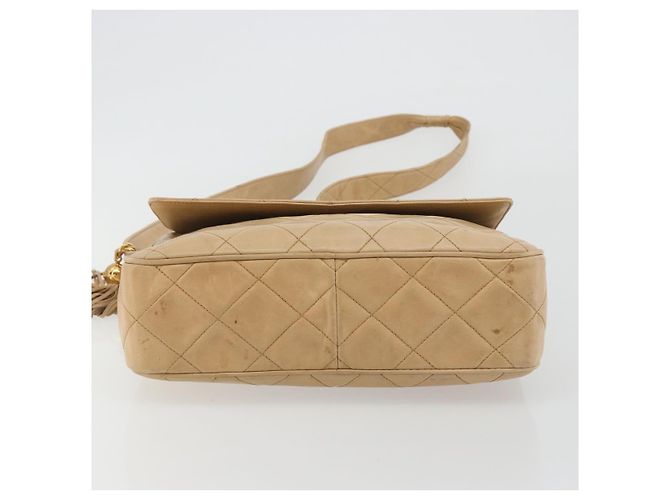 CHANEL Matelasse Shoulder Bag Lamb Skin Beige Gold CC Auth BA13808A D'oro - vista 5