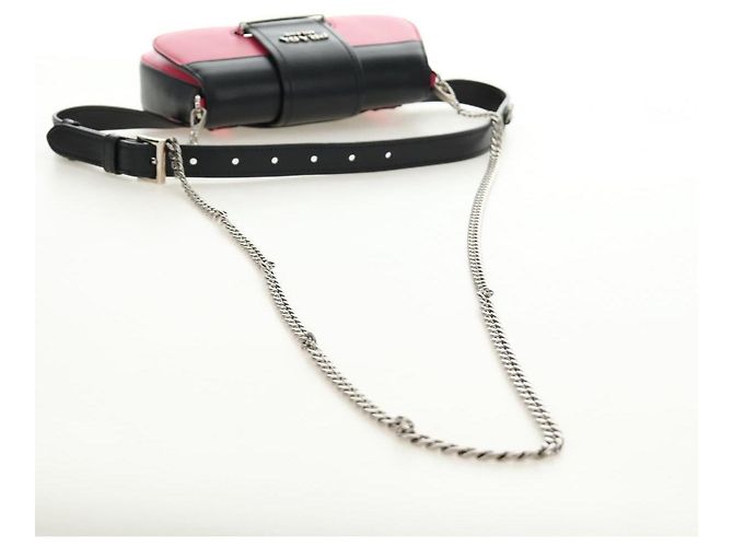 Borsa a Spalla con Catena PRADA Sydney in Pelle 2way Nero Rosa Argento Auth 186637SAM - vista 9