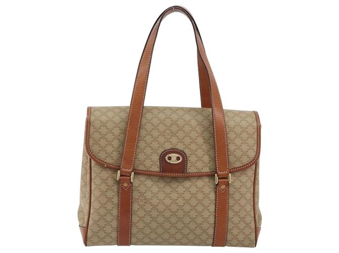 Céline Borsa CELINE Macadam Canvas PVC Beige Oro Auth 190386 D'oro - vista 13