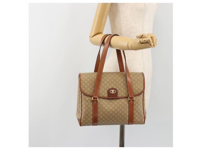 Céline Borsa CELINE Macadam Canvas PVC Beige Oro Auth 190386 D'oro - vista 25