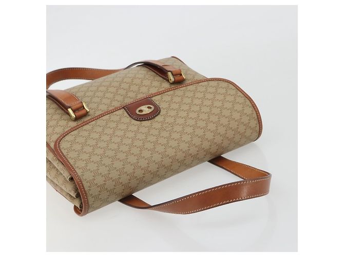 Céline Borsa CELINE Macadam Canvas PVC Beige Oro Auth 190386 D'oro - vista 6