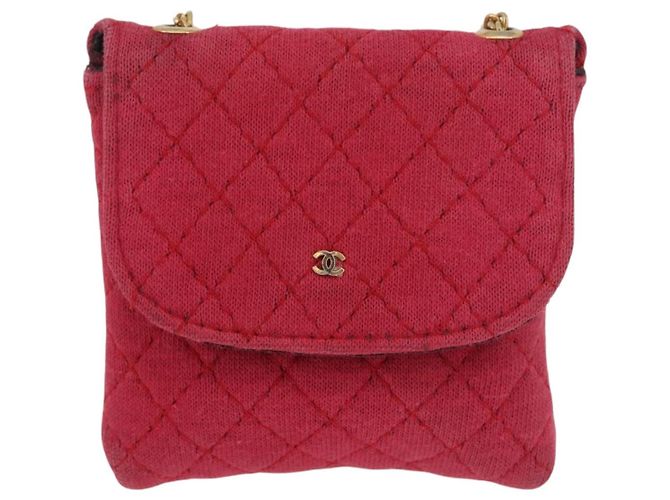 CHANEL Chain Pouch Cotton Pink Gold CC Auth mr2713 Rosa D'oro - vista 13