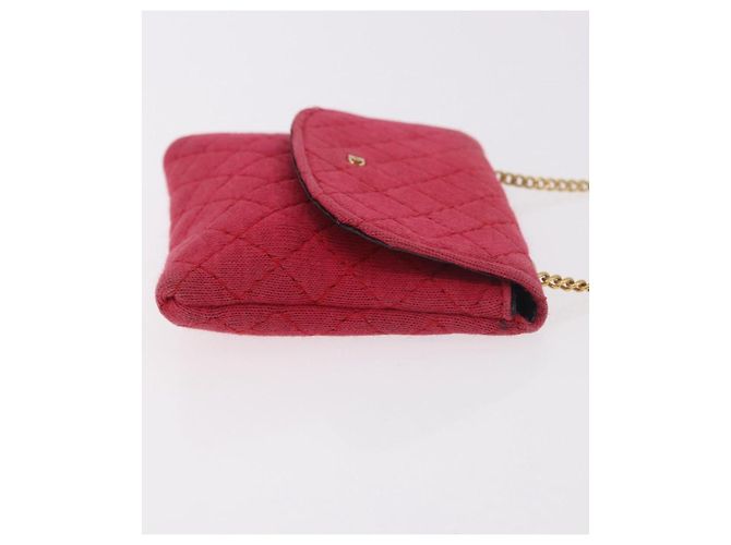 CHANEL Chain Pouch Cotton Pink Gold CC Auth mr2713 Rosa D'oro - vista 4