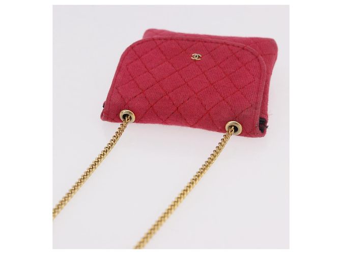 CHANEL Chain Pouch Cotton Pink Gold CC Auth mr2713 Rosa D'oro - vista 7
