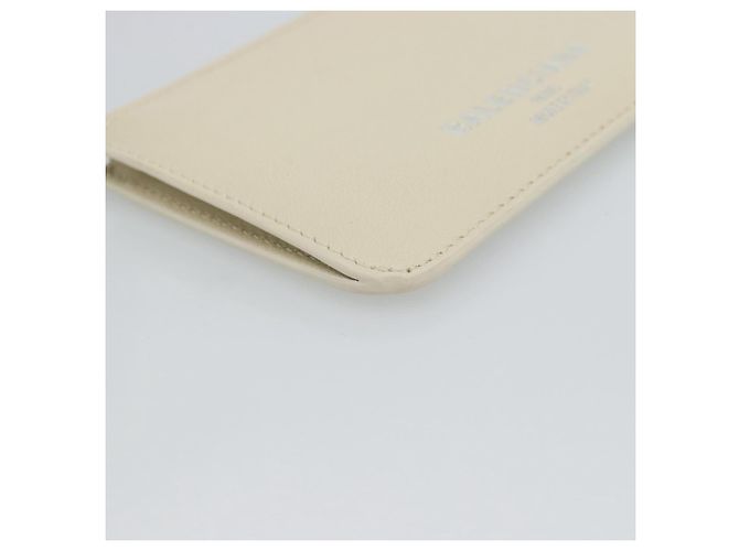 BALENCIAGA Fragment Case Leather Ivory Silver 810902 Auth 191382V Prata Cru - vista 14