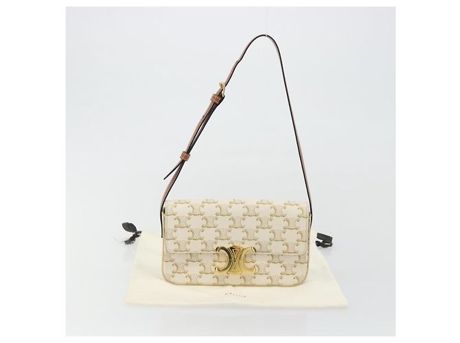 Céline Borsa a Spalla CELINE Triomphe in Pelle Bianco Oro Auth BA13935M D'oro - vista 12
