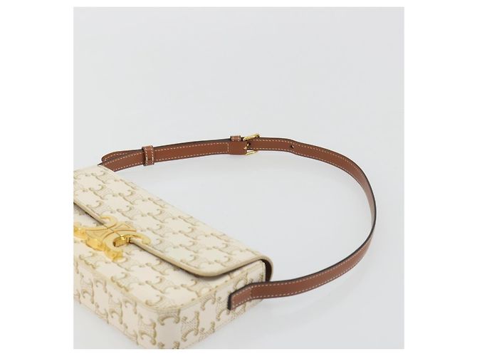 Céline Borsa a Spalla CELINE Triomphe in Pelle Bianco Oro Auth BA13935M D'oro - vista 14