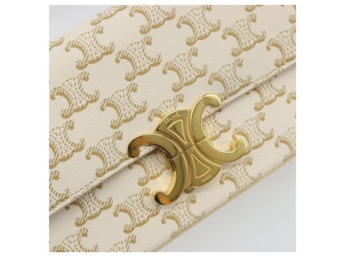 Céline Borsa a Spalla CELINE Triomphe in Pelle Bianco Oro Auth BA13935M D'oro - vista 19