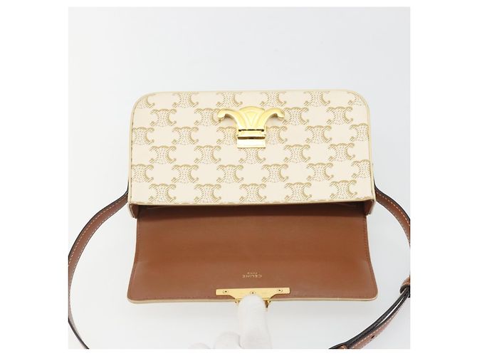 Céline Borsa a Spalla CELINE Triomphe in Pelle Bianco Oro Auth BA13935M D'oro - vista 20