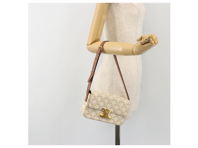 Céline Borsa a Spalla CELINE Triomphe in Pelle Bianco Oro Auth BA13935M D'oro - vista 24