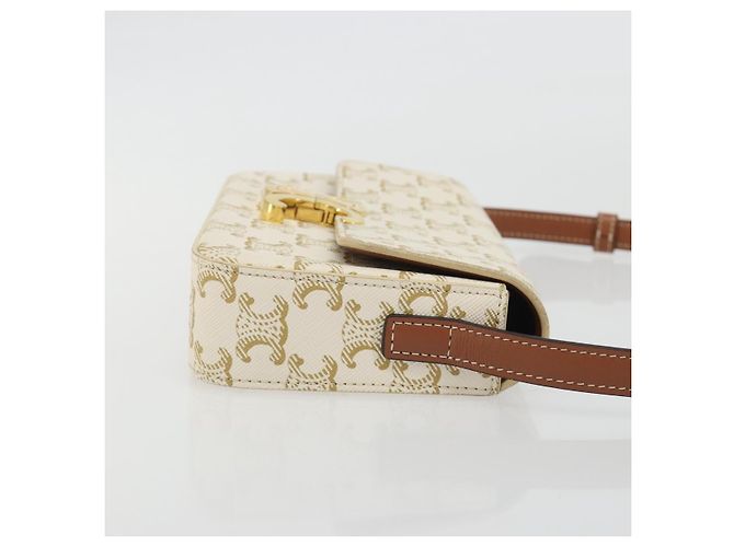 Céline Borsa a Spalla CELINE Triomphe in Pelle Bianco Oro Auth BA13935M D'oro - vista 3