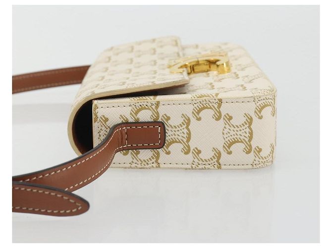 Céline Borsa a Spalla CELINE Triomphe in Pelle Bianco Oro Auth BA13935M D'oro - vista 4