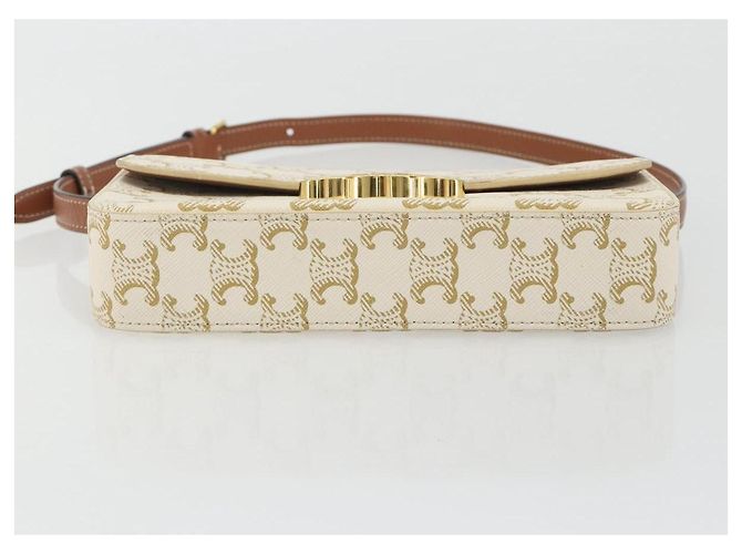 Céline Borsa a Spalla CELINE Triomphe in Pelle Bianco Oro Auth BA13935M D'oro - vista 5