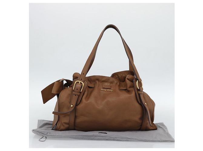 Borsa Tote in Pelle Miu Miu Marrone Auth 187989V - vista 12