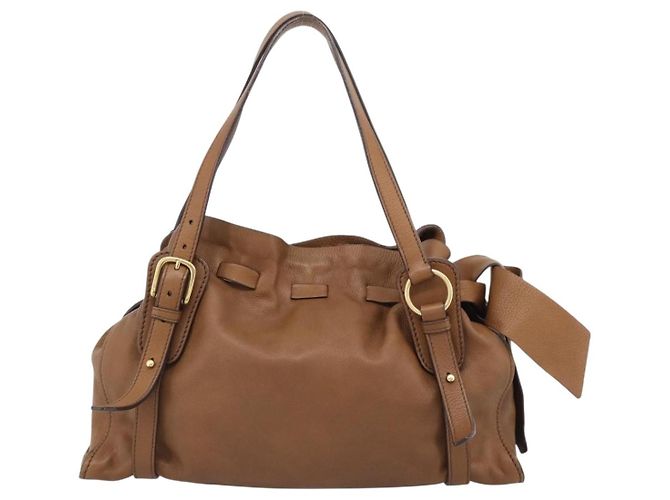 Borsa Tote in Pelle Miu Miu Marrone Auth 187989V - vista 2