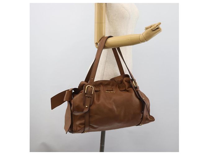 Borsa Tote in Pelle Miu Miu Marrone Auth 187989V - vista 23