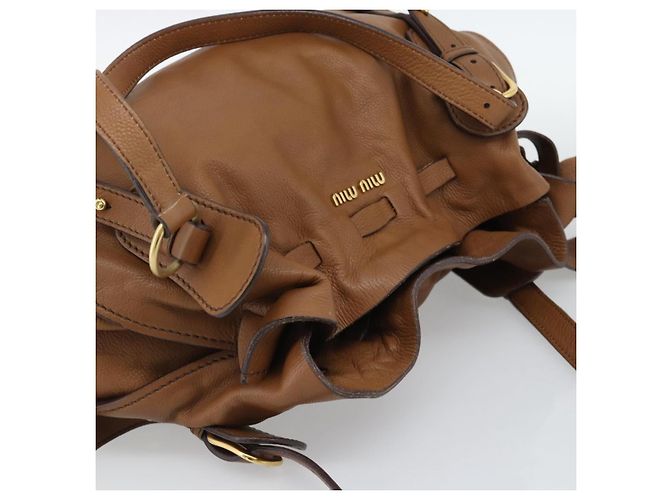Borsa Tote in Pelle Miu Miu Marrone Auth 187989V - vista 6