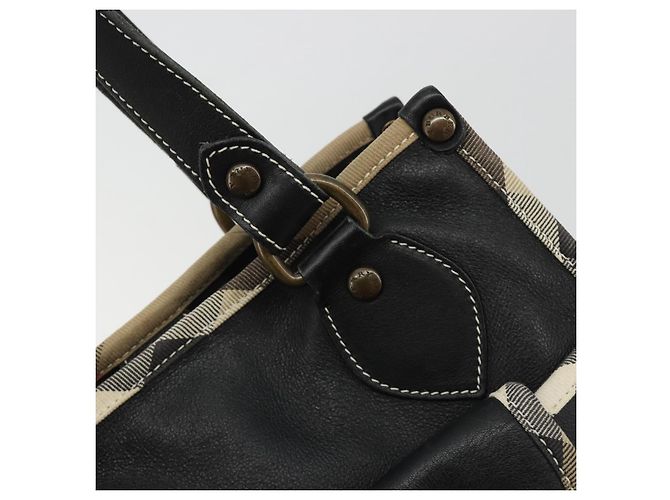 Borsa a Spalla BURBERRY Nova Check in Pelle e Tela Beige Nero Auth bs35984A - vista 10