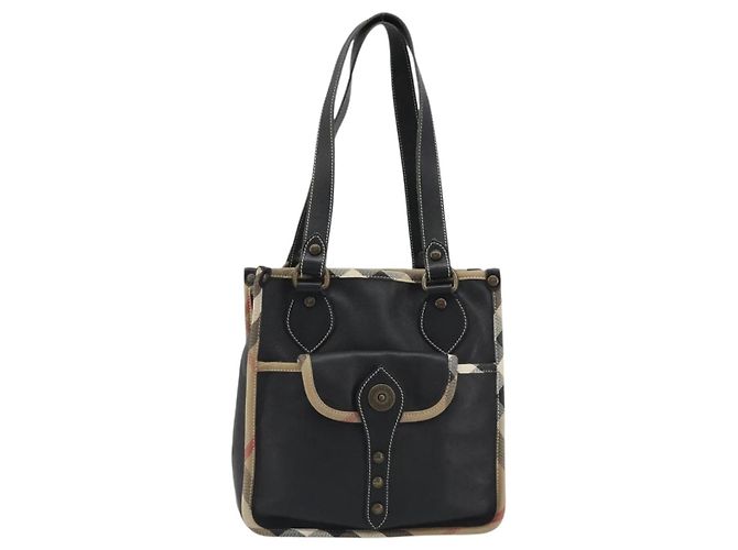Borsa a Spalla BURBERRY Nova Check in Pelle e Tela Beige Nero Auth bs35984A - vista 13