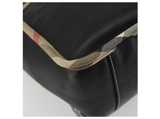 Borsa a Spalla BURBERRY Nova Check in Pelle e Tela Beige Nero Auth bs35984A - vista 15