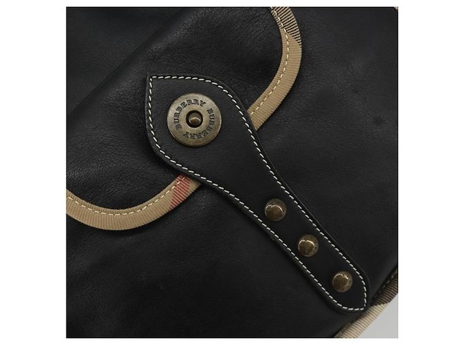 Borsa a Spalla BURBERRY Nova Check in Pelle e Tela Beige Nero Auth bs35984A - vista 17