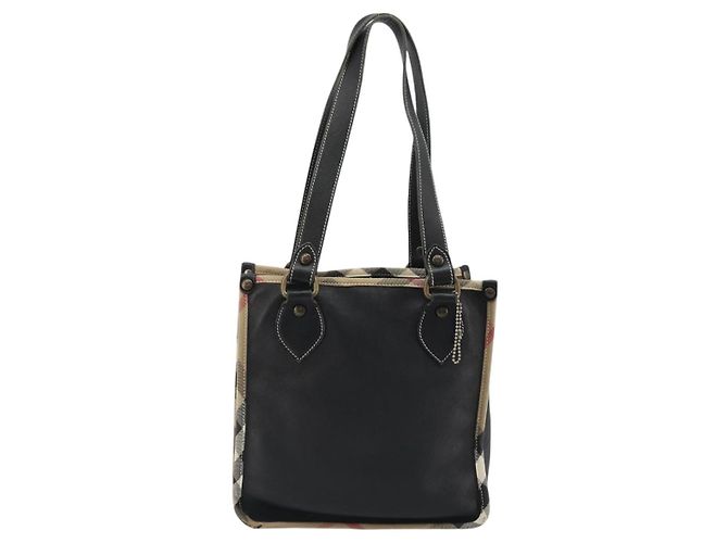 Borsa a Spalla BURBERRY Nova Check in Pelle e Tela Beige Nero Auth bs35984A - vista 2