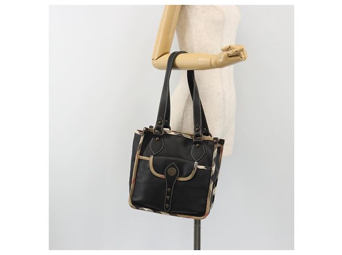 Borsa a Spalla BURBERRY Nova Check in Pelle e Tela Beige Nero Auth bs35984A - vista 24