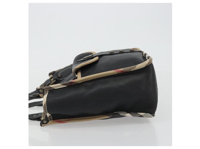 Borsa a Spalla BURBERRY Nova Check in Pelle e Tela Beige Nero Auth bs35984A - vista 4