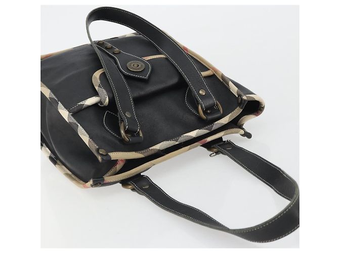 Borsa a Spalla BURBERRY Nova Check in Pelle e Tela Beige Nero Auth bs35984A - vista 6