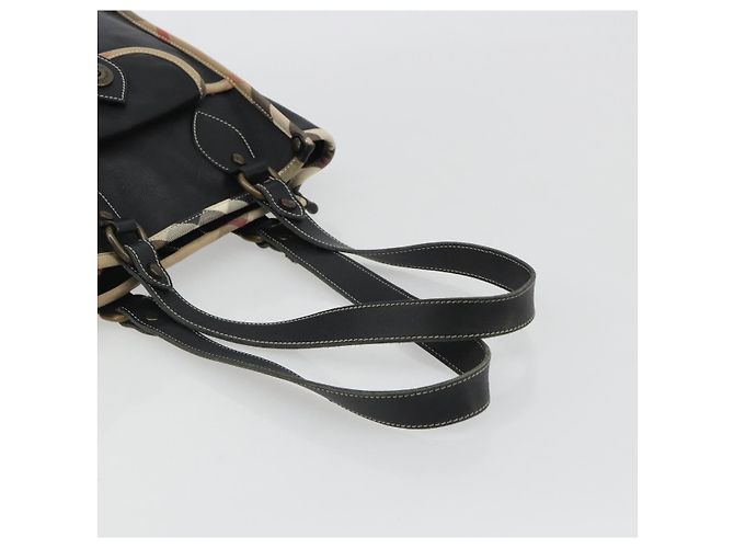 Borsa a Spalla BURBERRY Nova Check in Pelle e Tela Beige Nero Auth bs35984A - vista 7
