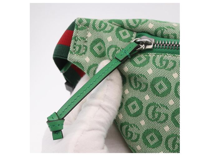 Marsupio per bambini GUCCI Sherry Line in tela verde argento 502095 Auth BA13773V - vista 14