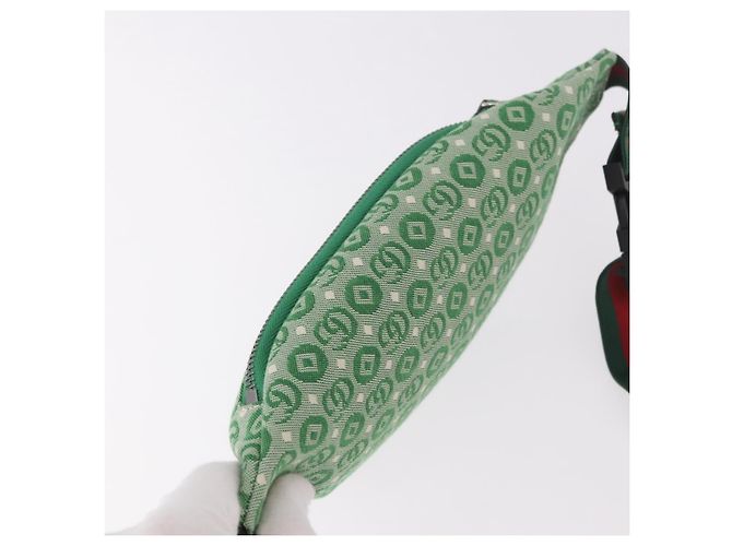 Marsupio per bambini GUCCI Sherry Line in tela verde argento 502095 Auth BA13773V - vista 6