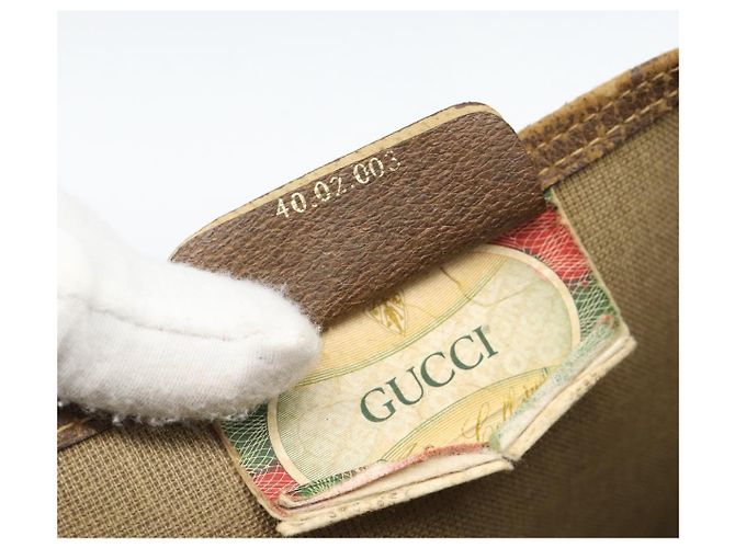 Borsa Tote GUCCI GG Supreme Web Sherry Line PVC Beige Oro Auth ar13997 D'oro - vista 12