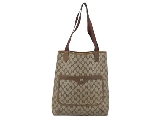 Borsa Tote GUCCI GG Supreme Web Sherry Line PVC Beige Oro Auth ar13997 D'oro - vista 13