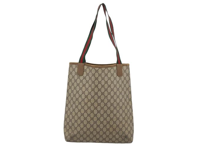 Borsa Tote GUCCI GG Supreme Web Sherry Line PVC Beige Oro Auth ar13997 D'oro - vista 2