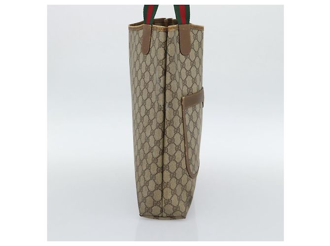 Borsa Tote GUCCI GG Supreme Web Sherry Line PVC Beige Oro Auth ar13997 D'oro - vista 3